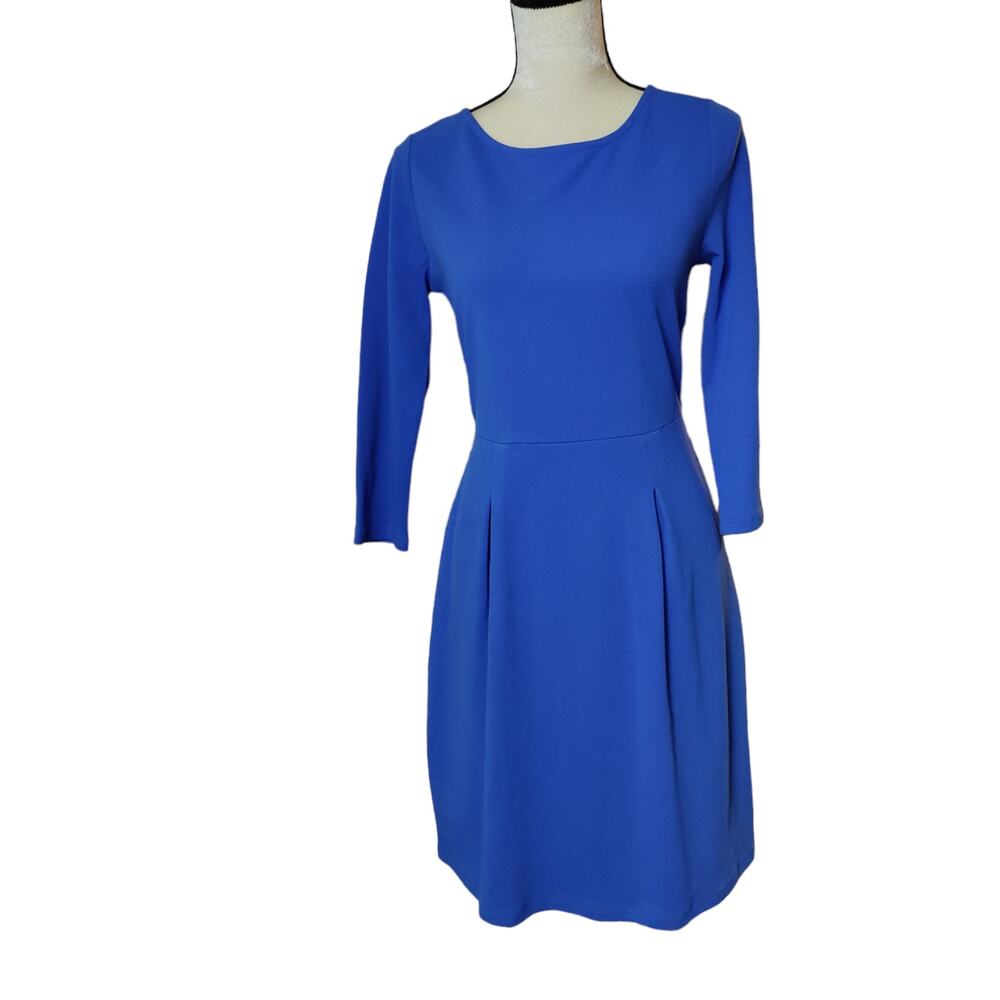 Garnet Hill Women's Sz 8 Ponte Knit Royal Blue Long Sleeve Sheath Dress Career
